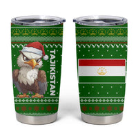 Tajikistan Christmas Tumbler Cup with Santa Hat Eagle Green Snowflake Pattern and Holiday Design - Wonder Print Shop