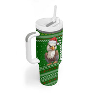 Tajikistan Christmas Tumbler With Handle with Santa Hat Eagle Green Snowflake Pattern and Holiday Design - Wonder Print Shop