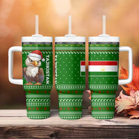 Tajikistan Christmas Tumbler With Handle with Santa Hat Eagle Green Snowflake Pattern and Holiday Design - Wonder Print Shop