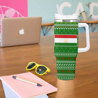 Tajikistan Christmas Tumbler With Handle with Santa Hat Eagle Green Snowflake Pattern and Holiday Design - Wonder Print Shop