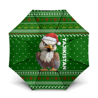 Tajikistan Christmas Umbrella with Santa Hat Eagle Green Snowflake Pattern and Holiday Design - Wonder Print Shop