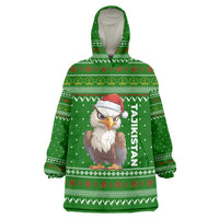 Tajikistan Christmas Wearable Blanket Hoodie with Santa Hat Eagle Green Snowflake Pattern and Holiday Design - Wonder Print Shop