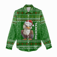 Tajikistan Christmas Women Casual Shirt with Santa Hat Eagle Green Snowflake Pattern and Holiday Design - Wonder Print Shop