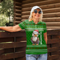 Tajikistan Christmas Women Polo Shirt with Santa Hat Eagle Green Snowflake Pattern and Holiday Design - Wonder Print Shop