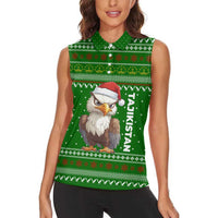 Tajikistan Christmas Women Sleeveless Polo Shirt with Santa Hat Eagle Green Snowflake Pattern and Holiday Design - Wonder Print Shop