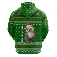 Tajikistan Christmas Zip Hoodie with Santa Hat Eagle Green Snowflake Pattern and Holiday Design - Wonder Print Shop