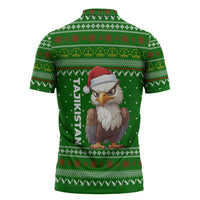 Tajikistan Christmas Zipper Polo Shirt with Santa Hat Eagle Green Snowflake Pattern and Holiday Design - Wonder Print Shop
