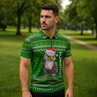 Tajikistan Christmas Zipper Polo Shirt with Santa Hat Eagle Green Snowflake Pattern and Holiday Design - Wonder Print Shop