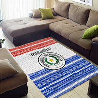 Paraguay Christmas Area Rug with Red-White-Blue Design, National Seal, and Santa Motif - Wonder Print Shop