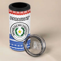Paraguay Christmas 4 in 1 Can Cooler Tumbler with Red-White-Blue Design, National Seal, and Santa Motif - Wonder Print Shop