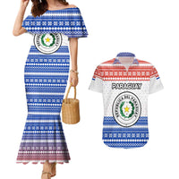 Paraguay Christmas Couples Matching Mermaid Dress and Hawaiian Shirt with Red-White-Blue Design, National Seal, and Santa Motif - Wonder Print Shop