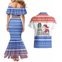 Paraguay Christmas Couples Matching Mermaid Dress and Hawaiian Shirt with Red-White-Blue Design, National Seal, and Santa Motif - Wonder Print Shop