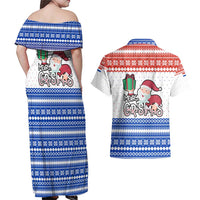 Paraguay Christmas Couples Matching Off Shoulder Maxi Dress and Hawaiian Shirt with Red-White-Blue Design, National Seal, and Santa Motif - Wonder Print Shop