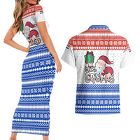 Paraguay Christmas Couples Matching Short Sleeve Bodycon Dress and Hawaiian Shirt with Red-White-Blue Design, National Seal, and Santa Motif - Wonder Print Shop