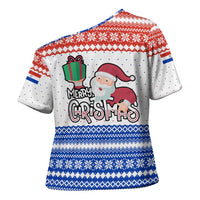 Paraguay Christmas Cross Shoulder Shirt with Red-White-Blue Design, National Seal, and Santa Motif - Wonder Print Shop
