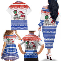 Paraguay Christmas Family Matching Off The Shoulder Long Sleeve Dress and Hawaiian Shirt with Red-White-Blue Design, National Seal, and Santa Motif - Wonder Print Shop