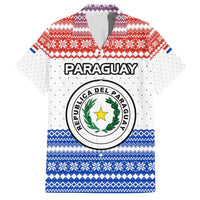 Paraguay Christmas Family Matching Off The Shoulder Long Sleeve Dress and Hawaiian Shirt with Red-White-Blue Design, National Seal, and Santa Motif - Wonder Print Shop