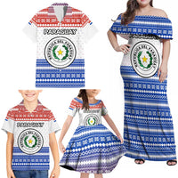 Paraguay Christmas Family Matching Off Shoulder Maxi Dress and Hawaiian Shirt with Red-White-Blue Design, National Seal, and Santa Motif - Wonder Print Shop