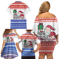 Paraguay Christmas Family Matching Off Shoulder Short Dress and Hawaiian Shirt with Red-White-Blue Design, National Seal, and Santa Motif - Wonder Print Shop