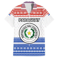 Paraguay Christmas Family Matching Off Shoulder Short Dress and Hawaiian Shirt with Red-White-Blue Design, National Seal, and Santa Motif - Wonder Print Shop