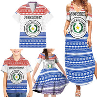 Paraguay Christmas Family Matching Summer Maxi Dress and Hawaiian Shirt with Red-White-Blue Design, National Seal, and Santa Motif - Wonder Print Shop