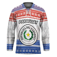 Paraguay Christmas Hockey Jersey with Red-White-Blue Design, National Seal, and Santa Motif - Wonder Print Shop