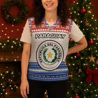 Paraguay Christmas Knitted V-Neck Vest with Red-White-Blue Design, National Seal, and Santa Motif - Wonder Print Shop