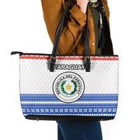 Paraguay Christmas Leather Tote Bag with Red-White-Blue Design, National Seal, and Santa Motif - Wonder Print Shop
