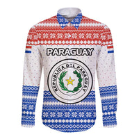 Paraguay Christmas Long Sleeve Button Shirt with Red-White-Blue Design, National Seal, and Santa Motif - Wonder Print Shop
