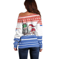 Paraguay Christmas Off Shoulder Sweater with Red-White-Blue Design, National Seal, and Santa Motif - Wonder Print Shop