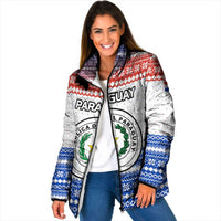 Paraguay Christmas Padded Jacket with Red-White-Blue Design, National Seal, and Santa Motif - Wonder Print Shop