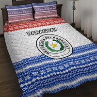 Paraguay Christmas Quilt Bed Set with Red-White-Blue Design, National Seal, and Santa Motif - Wonder Print Shop