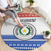 Paraguay Christmas Round Carpet with Red-White-Blue Design, National Seal, and Santa Motif - Wonder Print Shop