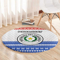 Paraguay Christmas Round Carpet with Red-White-Blue Design, National Seal, and Santa Motif - Wonder Print Shop