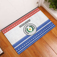 Paraguay Christmas Rubber Doormat with Red-White-Blue Design, National Seal, and Santa Motif - Wonder Print Shop