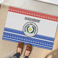 Paraguay Christmas Rubber Doormat with Red-White-Blue Design, National Seal, and Santa Motif - Wonder Print Shop