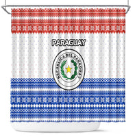 Paraguay Christmas Shower Curtain with Red-White-Blue Design, National Seal, and Santa Motif - Wonder Print Shop