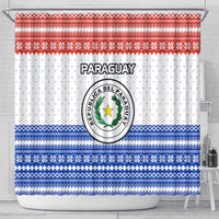 Paraguay Christmas Shower Curtain with Red-White-Blue Design, National Seal, and Santa Motif - Wonder Print Shop