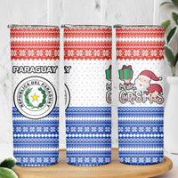 Paraguay Christmas Skinny Tumbler with Red-White-Blue Design, National Seal, and Santa Motif - Wonder Print Shop