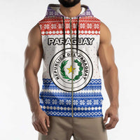 Paraguay Christmas Sleeveless Zip Hoodie with Red-White-Blue Design, National Seal, and Santa Motif - Wonder Print Shop