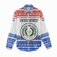 Paraguay Christmas Women Casual Shirt with Red-White-Blue Design, National Seal, and Santa Motif - Wonder Print Shop