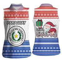 Paraguay Christmas Women Sleeveless Polo Shirt with Red-White-Blue Design, National Seal, and Santa Motif - Wonder Print Shop