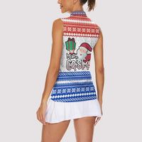 Paraguay Christmas Women Sleeveless Polo Shirt with Red-White-Blue Design, National Seal, and Santa Motif - Wonder Print Shop