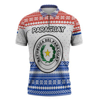 Paraguay Christmas Zipper Polo Shirt with Red-White-Blue Design, National Seal, and Santa Motif - Wonder Print Shop