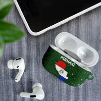 Paraguay Christmas AirPods Case with Green Festive Pattern, Map and Flag Motif, and Santa Illustration - Wonder Print Shop