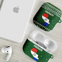 Paraguay Christmas AirPods Case with Green Festive Pattern, Map and Flag Motif, and Santa Illustration - Wonder Print Shop