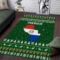 Paraguay Christmas Area Rug with Green Festive Pattern, Map and Flag Motif, and Santa Illustration - Wonder Print Shop