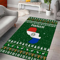 Paraguay Christmas Area Rug with Green Festive Pattern, Map and Flag Motif, and Santa Illustration - Wonder Print Shop