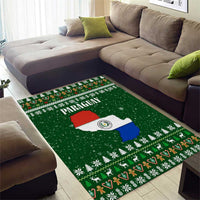 Paraguay Christmas Area Rug with Green Festive Pattern, Map and Flag Motif, and Santa Illustration - Wonder Print Shop