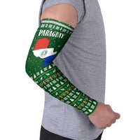 Paraguay Christmas Arm Sleeves with Green Festive Pattern, Map and Flag Motif, and Santa Illustration - Wonder Print Shop